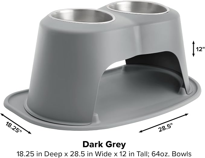 WeatherTech Double High Pet Feeding System - Elevated Dog/Cat Bowls - 12 inch High Dark Grey (DHC6412DGDG)
