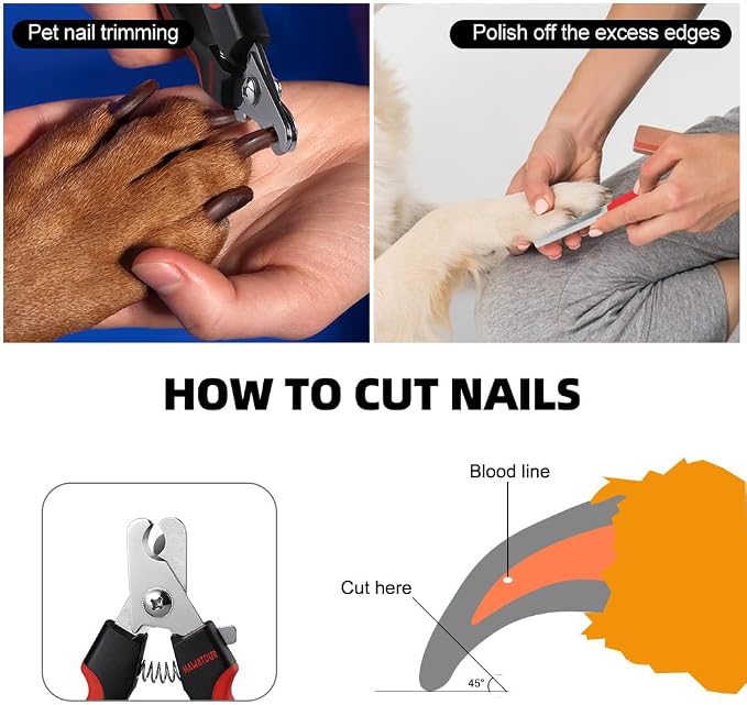 HAWATOUR Dog Nail Clippers, Classic Dog Nail Trimmers with Safety Guard to Avoid Over Cutting, Razor Sharp Blade with Nail File for Pets Large Dogs, Red