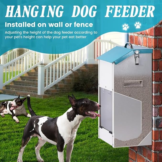 Galvanized Gravity Automatic Dog Feeder,15 Lbs Outdoor Dog Feeders and Dog Food Dispenser with Stainless Steel Feed Shovel for Small and Medium Sized Dogs (15 lbs)