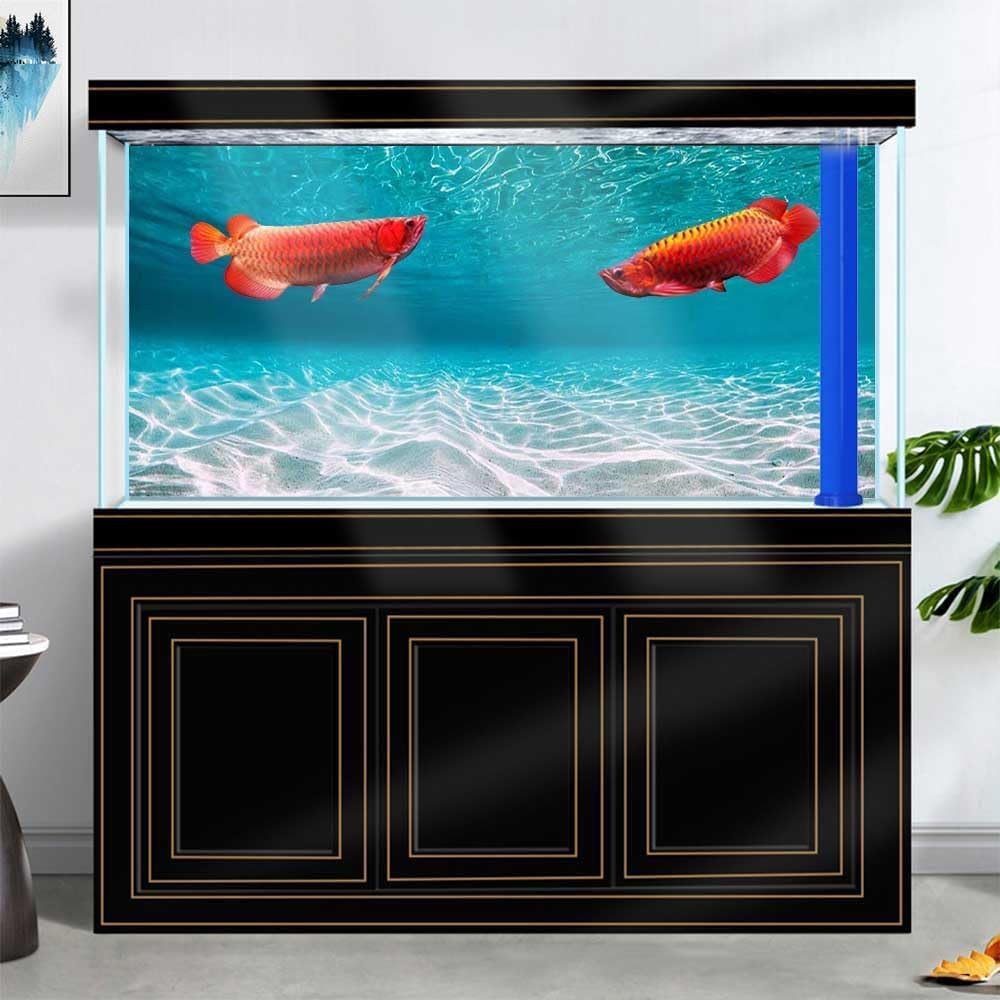 48X18IN Natural Undersea Aquarium Background, Undersea Beach Fish Tank Background, with 8 EVA Double-Sided Tape