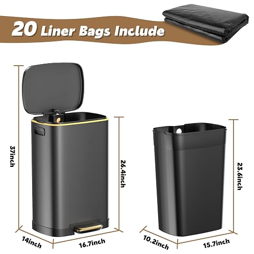 Outdoor Dog Poop Trash Can (13 Gal/50L) - Waterproof Stainless Steel Step Dog Waste Container with Odor-Locking Lid & Free Liners for Patio & Backyard