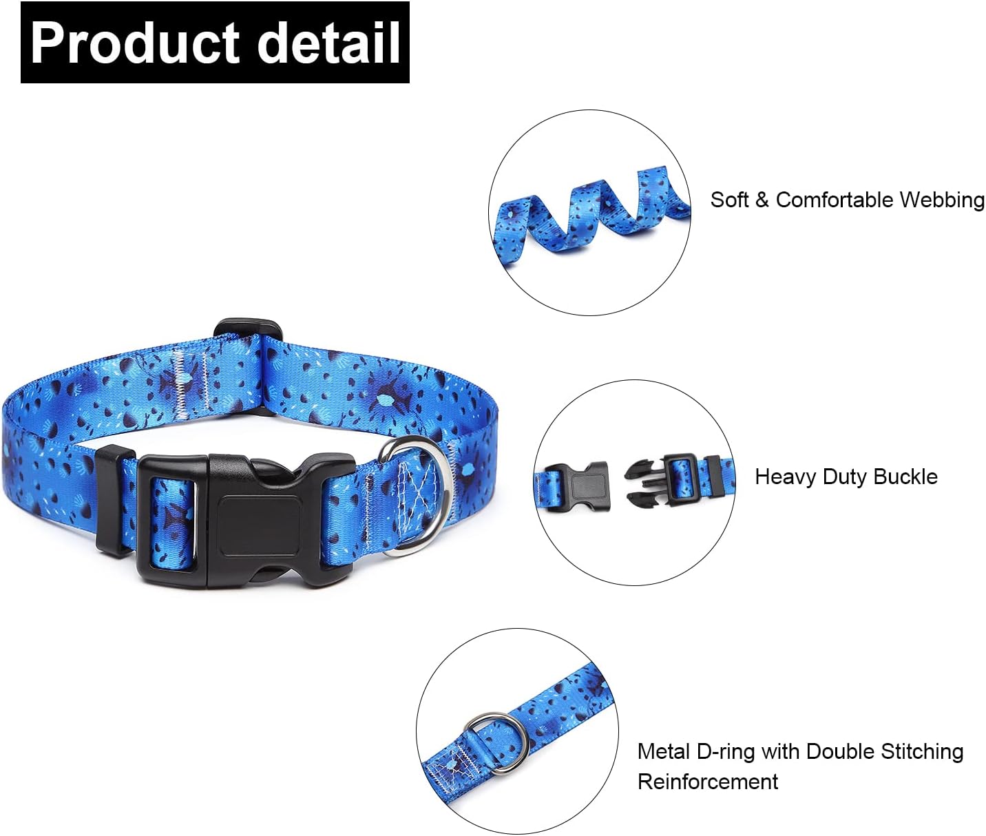 Mercano Adjustable Dog Collar - Special Design Patterns, Soft Nylon Comfortable Durable Pet Collar for Small Medium Large Dogs (S, Blue Ocean)