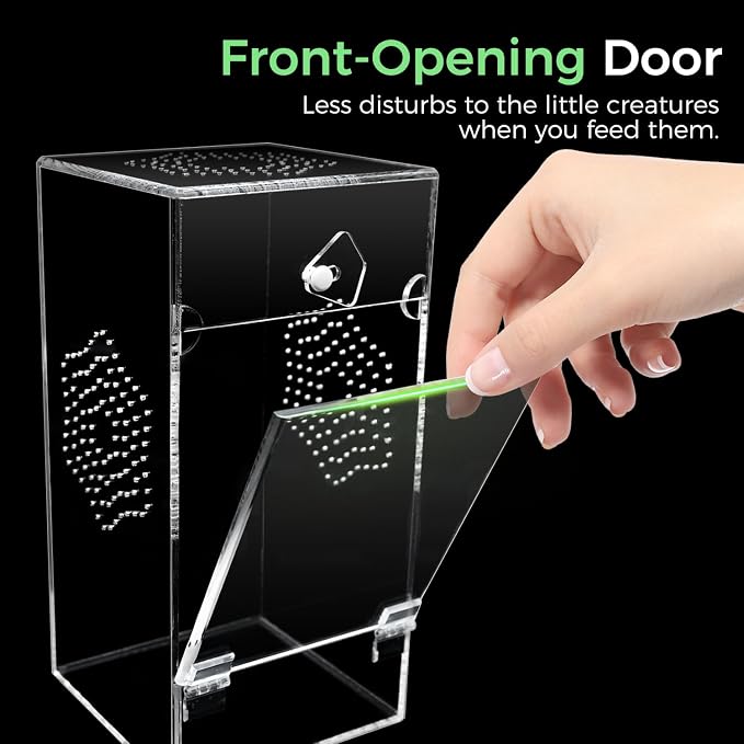 Acrylic Jumping Spider Enclosure, Secure Front Opening Door, 4x4x8 inch, Ventilated Habitat for Tarantulas, Mantis, Hermit Crabs & Small Pets