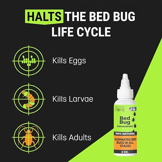 Nature's Dome Bed Bug Concentrate, Makes 16 oz Bed Bug Killer & Mite Killer Spray, Destroys Eggs & Resistant Strains, Derived from Natural Ingredients 2 oz