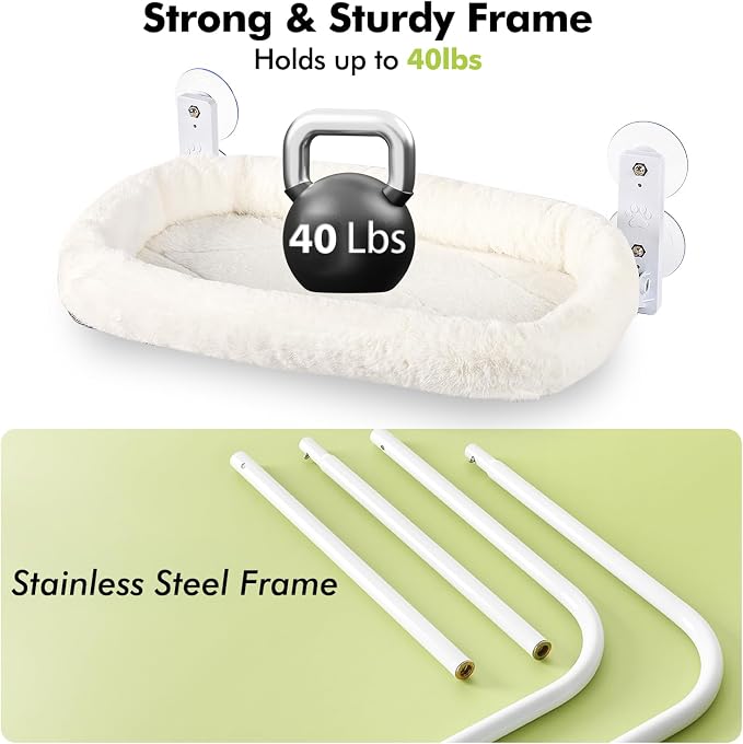 AMOSIJOY Cordless Cat Window Perch, Window Hammock for Cats with 4 Strong Suction Cups, Solid Metal Frame and Soft Cover, Indoor Cat Bed