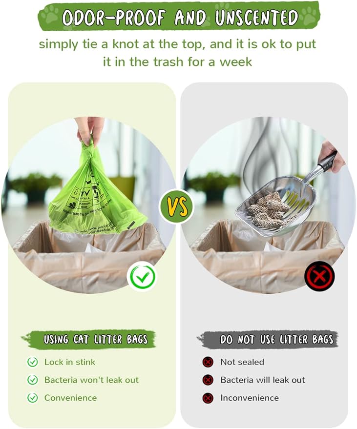 Cat Litter Bags for Poop Biodegradable Cat Waste Disposal Bag Leakproof Durable and Unscented Large to Fit Any Scoop Strengthen Dog Poop Bag- 100 Count