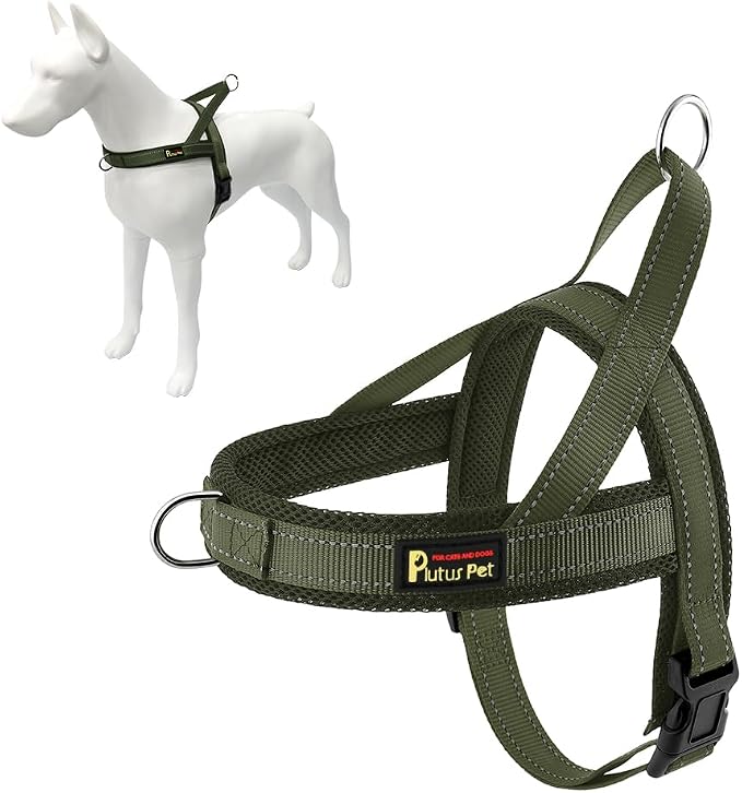 Plutus Pet No Pull Dog Harness for Large Dogs, Breathable Mesh Padded | Adjustable Reflective with Handle, Escape Proof, Quick Fit Pet Vest, Front Clip, for Training and Walking, Ranger Green, L