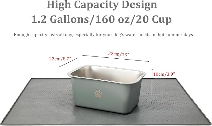 1.2 Gallons 20 Cup Non Slip Stainless Steel Large Dog Water Bowls, Outdoor Metal Dog Bowls Large Breed, High Capacity Water Bowl for Big Giant Huge Dogs, Grey