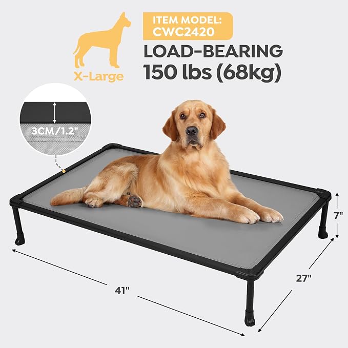 Veehoo Chew Proof Elevated Dog Bed, Indestructible Raised Dog Bed for Aggressive Chewers, Waterproof Dogs Training Platform for Indoor or Outdoor Use, 41 x27 inches, Grey