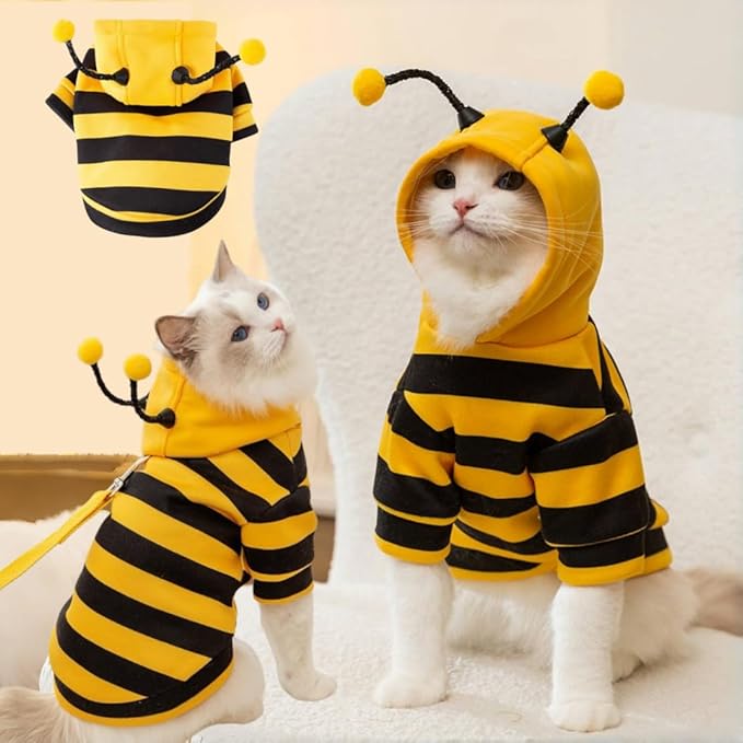 Selena Cat Bee Antennae Costume Hoodies Cute Bee Stripes Dog Kitten Puppy Pet Apparel (Medium,Yellow&Black)