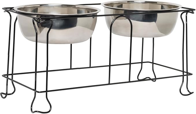 YML 10-Inch Wrought Iron Stand with Double Stainless Steel Feeder Bowls