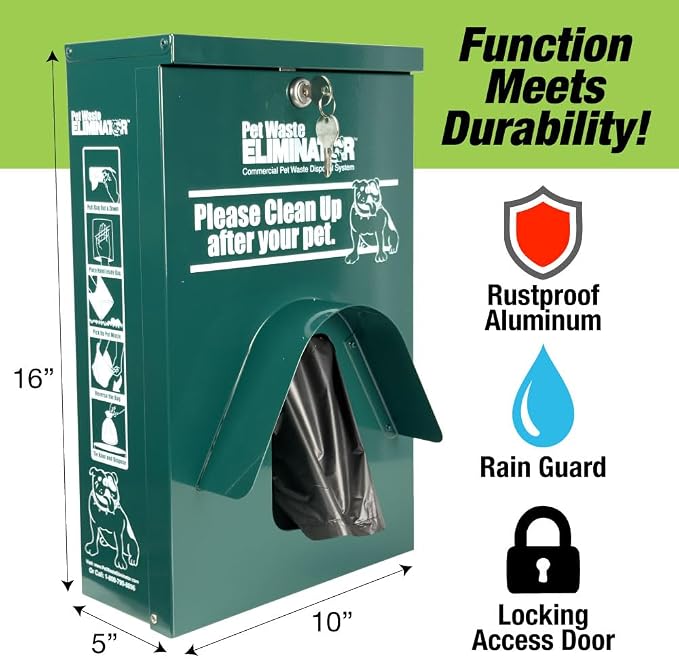 Dog Waste Station Dispenser Box - 800 FREE Dog Poop Bags - Made of Rustproof Aluminum - Pet Waste Bag Dispenser with Lock and Rainguard - For Commercial Use, Parks, Condos,HOA (Green)