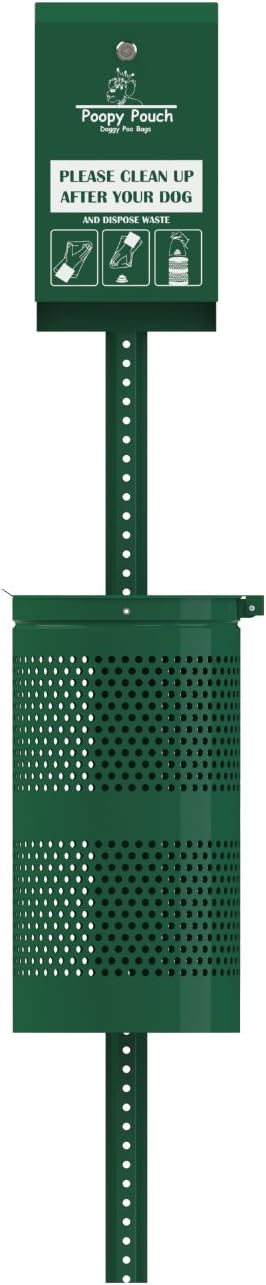 Regal Pet Waste Station - 8ft Green Steel Dog Waste Station - Includes a Dispenser (Holds up to 600 Single-Pull Poop Bags), a 10gal Trash Receptacle with Lid, and a 12"x18" Sign