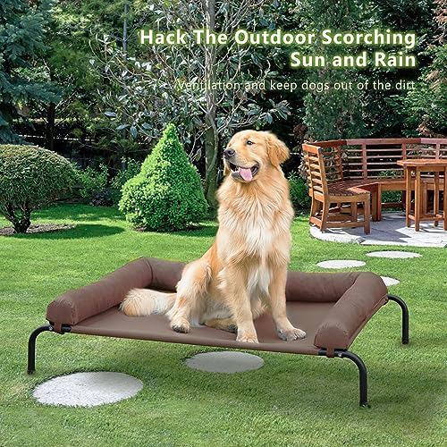 Cooling Elevated Dog Bed for Large Dogs, Indoor & Outdoor Raised Dog Bed | Portable,with Breathable Mesh, Chew Proof Pet Hammock Cots with Removable and Waterproof Bolsters