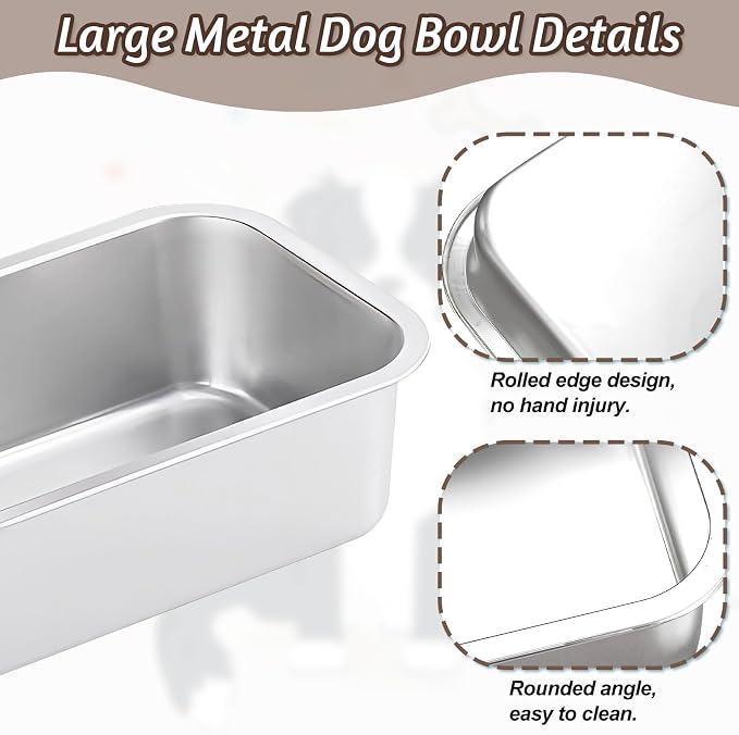 Fhiny 3 PCS Stainless Steel Dog Bowl, 1.2 Gallon Capacity Metal Dog Food & Water Bowls for Medium, Large, X-Large Dogs Indoor & Outdoor Universal Dog Bowl Dishwasher Safe