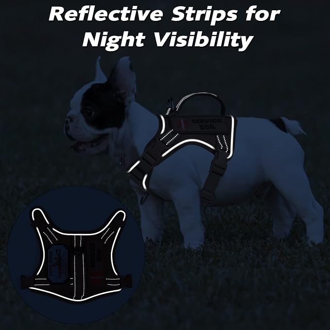 Tactical Dog Harness for Small Dogs, Adjustable No Pull Military Vest with Padded Vertical Handle, Reflective MOLLE Panels and 2 Patches, Khaki, XS