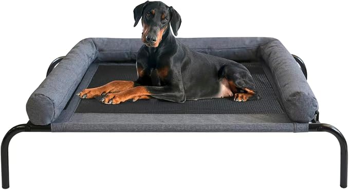 PETIME Cooling Elevated Pet Cushion Bed Raised Dog Cot for Small Dogs, Portable Indoor & Outdoor Pet Hammock, Frame with Breathable Mesh and Removable Bolsters (48 Inch)