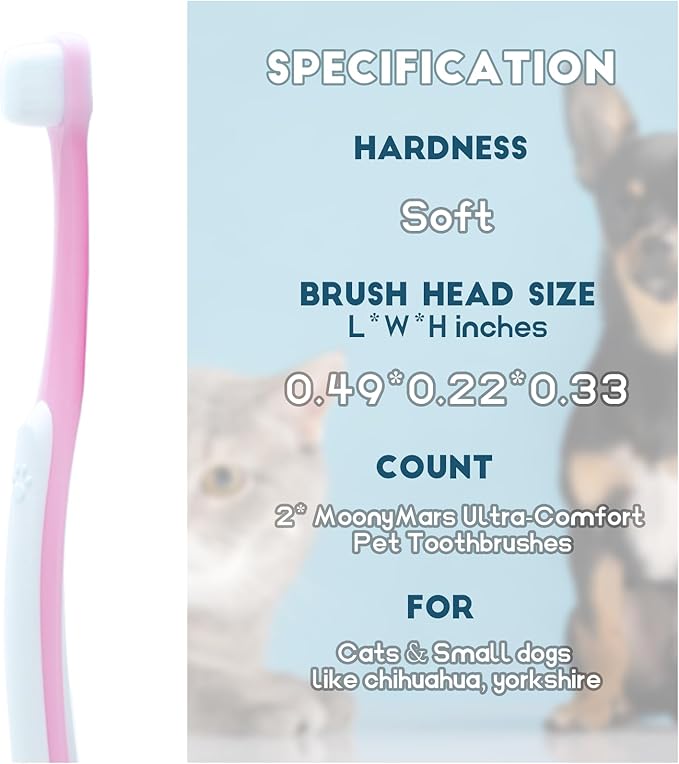 MoonyMars Small Dog Toothbrush, Cat & Puppy Tooth Brushing Kit, Ultra Soft & Mini Head Teeth Brush for Kitten & Tiny Pet, Doggy Toothbrushes Deep Dental Cleaning, 2 PCS - Pink