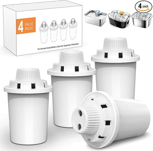 Large Dog Water Fountain Filters Replacement 4 Packs for PETNF 3 Gallons Stainless Steel Pet Fountain Dog Water Bowl Dispenser,7-Layer Human-Grade Vertical Filtration for D2341/D2223/D2419/D2322 Model