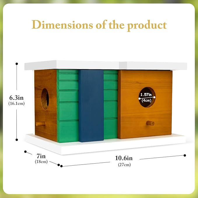 CLACKIBUKVYZ Bird House - Wooden Birdhouse with 2 Entrances - Outdoor Hanging Bird Nesting Box for Bluebirds, Finches, Cardinals - Durable Solid Wood Design, Ideal for Garden Decoration