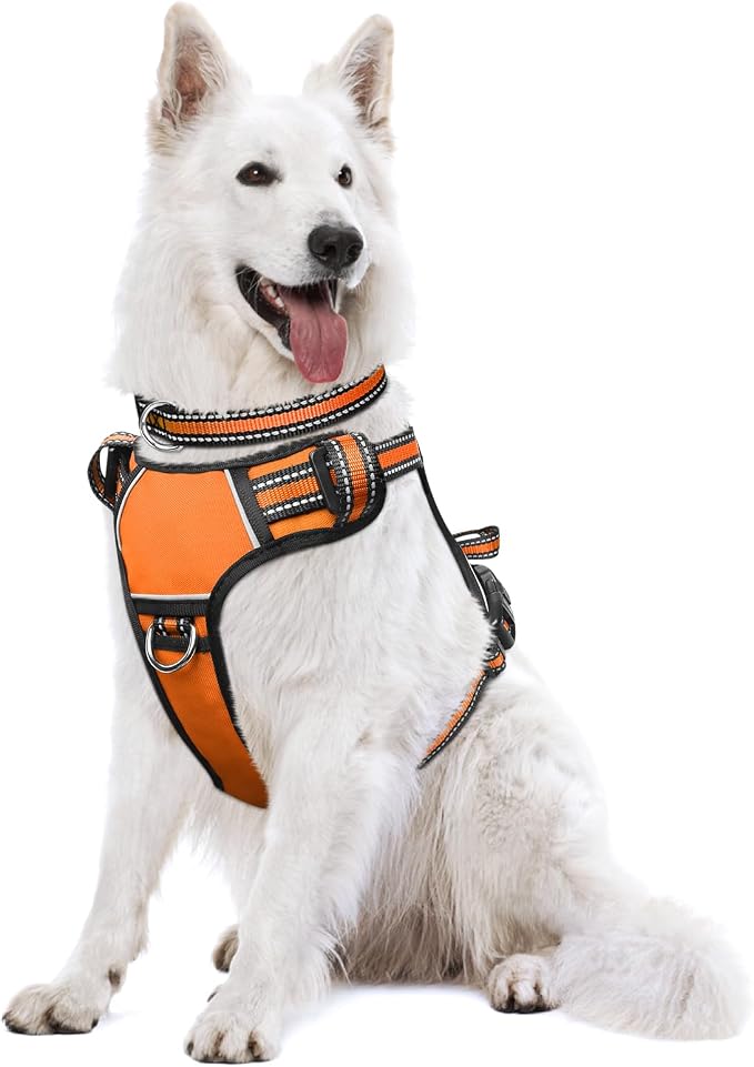 Dog Harness No Pull, Pet Harnesses with Dog Collar, Adjustable Reflective Oxford Outdoor Vest, Front/Back Leash Clips for Small, Medium, Large, Extra Large Dogs, Easy Control Handle for Walking