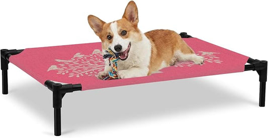 Outdoor Elevated Dog Bed for Large Dogs, Black Tree Breathable Cooling Raised Dog Cot for Indoor/Outdoor, Birds Vintage Farmhouse Pink Waterproof Elevated Pet Beds, L 28 x 22 in