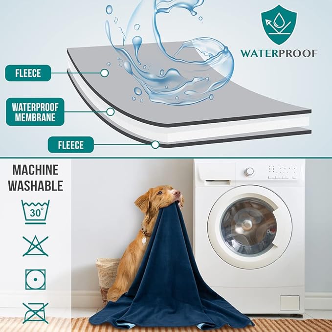 PetAmi Waterproof Dog Blanket for Medium Large Pets Dogs Cats, Pet Couch Cover Protector for Furniture, Reversible Washable Soft Fleece Cat Blanket for Bed Couch Sofa, 40x60 (Navy/Blue)