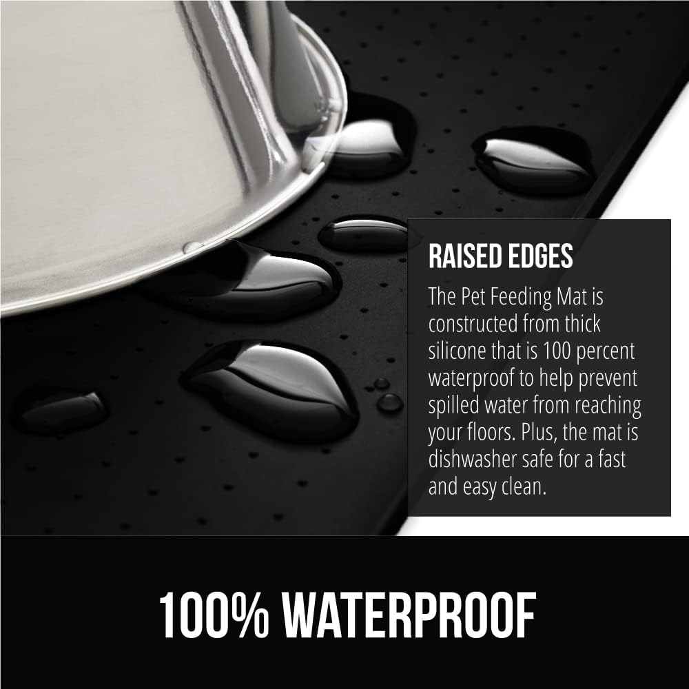 GORILLA GRIP 100% Waterproof Raised Edge BPA Free Silicone Pet Feeding Mat, Dog Cat Food Mats Contain Spills Protects Floors, Placemats for Cats and Dogs Water Bowl, Pets Accessories 32x24 Black