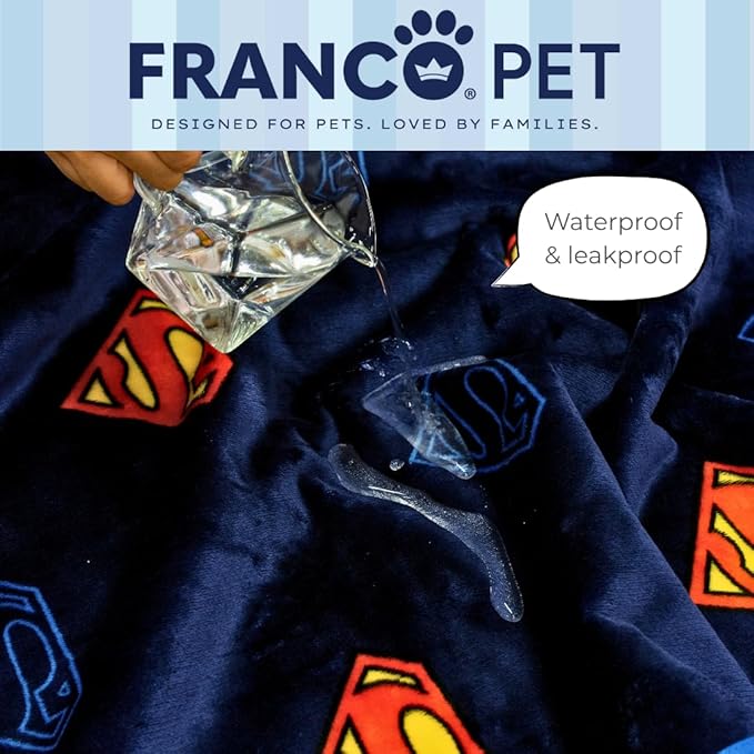 Franco Pet Superman DC Comics Super Soft Cozy Waterproof Sherpa-Backed Blanket Throw for Small Dogs, Couch/Bed/Car, 30x40 (Officially Licensed Product)