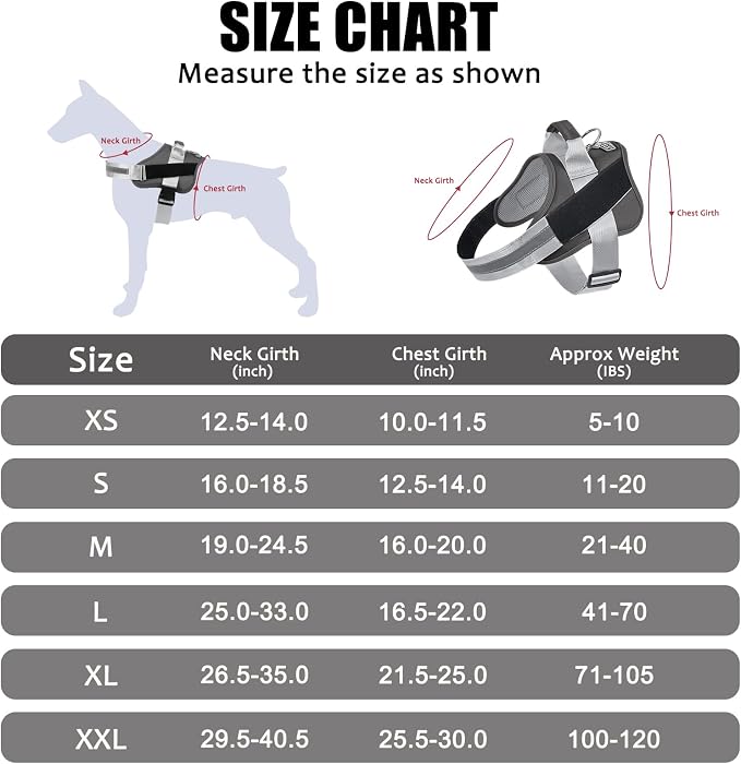 Dog Harness, No-Pull Reflective Dog Vest, Breathable Adjustable Pet Harness with Handle for Outdoor Walking - No More Pulling, Tugging or Choking