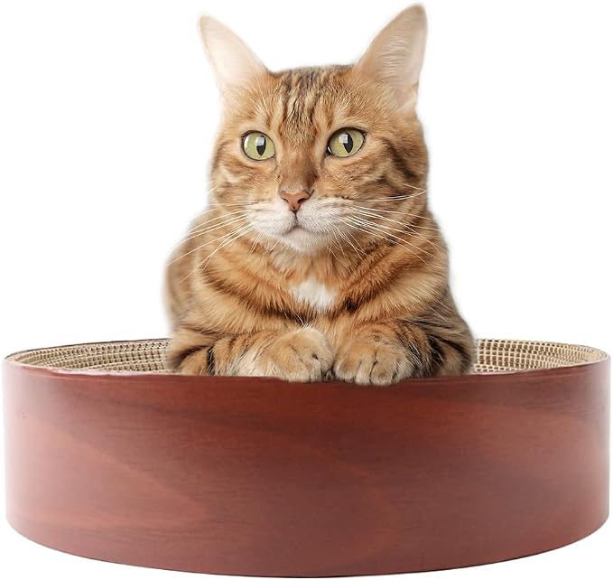 Selly's Den Bowl Shaped Round Cardboard Cat Scratcher with Catnip, for Lounging and Scratching, 16 inches