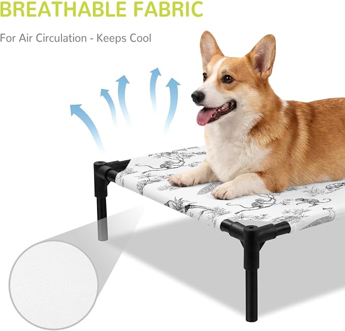 Outdoor Elevated Dog Bed for Medium Dogs, Farmhouse Monkey Breathable Cooling Raised Dog Cot for Indoor/Outdoor, Vintage Plants Rustic Turtles Peacock Waterproof Elevated Pet Beds, M 24 x 20 in