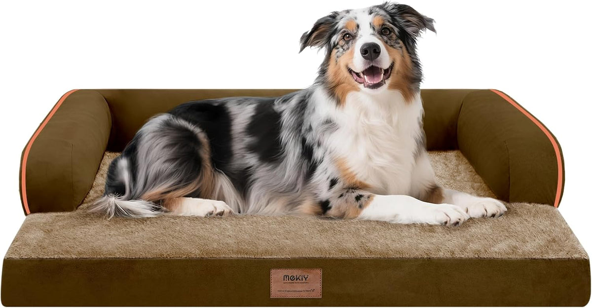 Extra Large Dog Bed-Orthopedic Waterproof XL Dog Bed for XLarge Extra Big Dogs - Foam Couch Sofa Washable with Removable Cover-Brown