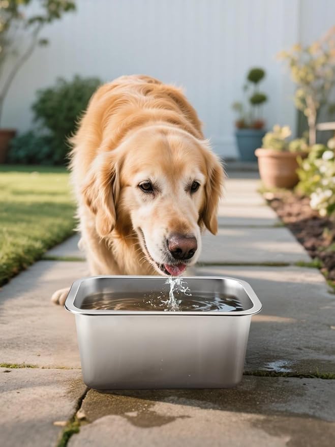 MEWTOGO 2 Gallons Large Capacity Food Grade Stainless Steel Dog Bowls | Dog Water Food Bowl, No Spilling, Durable, Easy to Clean, for Medium Large Breed Dogs Indoor Outdoor