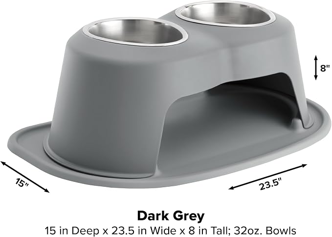 WeatherTech Double High Pet Feeding System - Elevated Dog/Cat Bowls - 8 inch High Dark Grey (DHC3208DGDG)