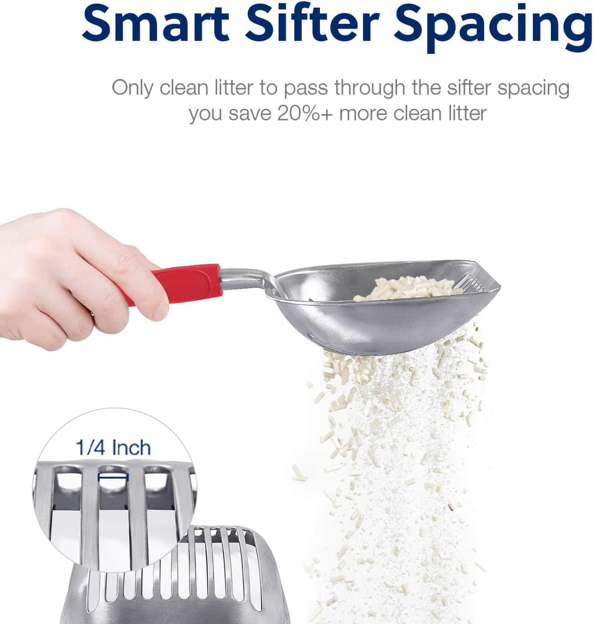 WePet Cat Litter Scoop, Aluminum Alloy Sifter, Kitty Metal Scooper, Deep Shovel, Long Handle, Poop Sifting, Kitten Pooper Lifter, Durable, Heavy Duty, for Litter Box