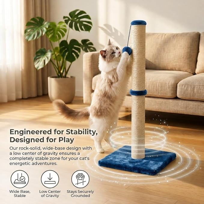 Dimaka 29" Tall Cat Scratching Post, Claw Scratcher with Sisal Rope and Covered with Soft Smooth Plush
