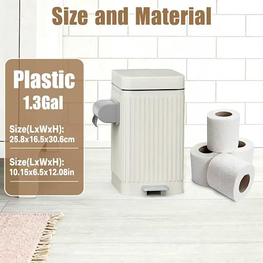 Dog Poop Trash Can for Outside & Indoor, 5L/1.3Gal Small Odor Control Pet Waste Bin with Carbon Filter, 2-Way Open (Step & Press Top), Dog Waste Container with Trash Bag Holder, White