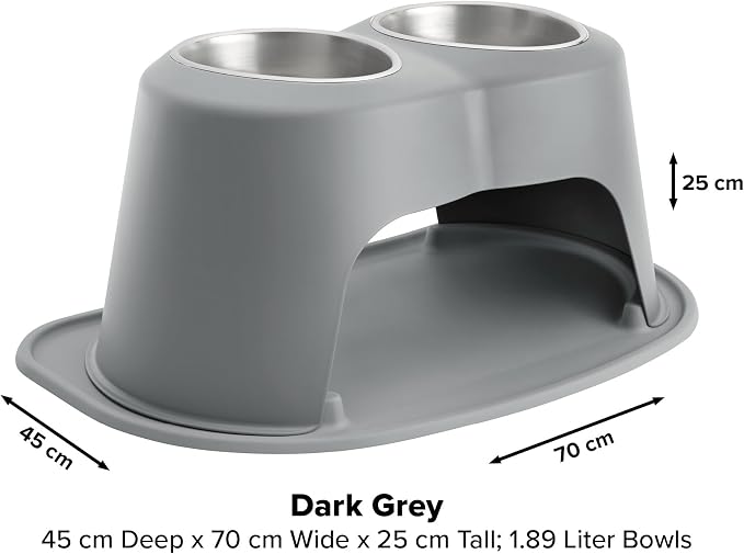 WeatherTech Double High Pet Feeding System - Elevated Dog/Cat Bowls - 10 inch High Dark Grey (DHC6410DGDG)