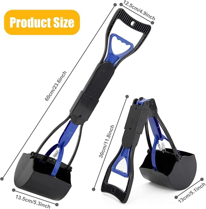 24 Inch Portable Dog Pooper Scooper for Large Small Dogs | Foldable Dog Poop Scoop with Waste Bag Dispenser & 30 Bags, Grass Friendly, Plastic, Grass Friendly, Easy to Use Lever