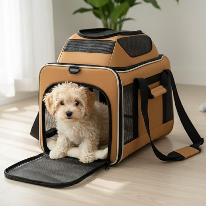 Cat Carrier Dog Carrier Airline Approved, Pet Carrier for 2 Cats Small Medium Dogs, Soft Cat Carrier 18x15x15 with Foldable Bowl & Washable Pad, TSA Approved Dog Carriers by Luniko Shop (Orange)
