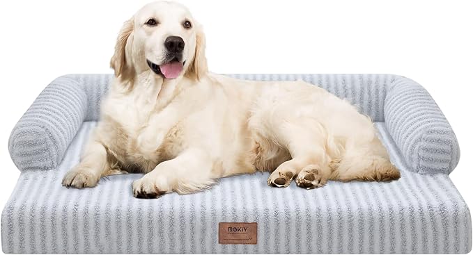 Orthopedic XL Dog Bed with Bolster for Extra Large Size Dogs | Pillow Support for Neck Relief, Egg Crate Foam, Skin-Friendly Surface, Waterproof Liner, Anti-Slip Bottom, 42 x 30 Inch