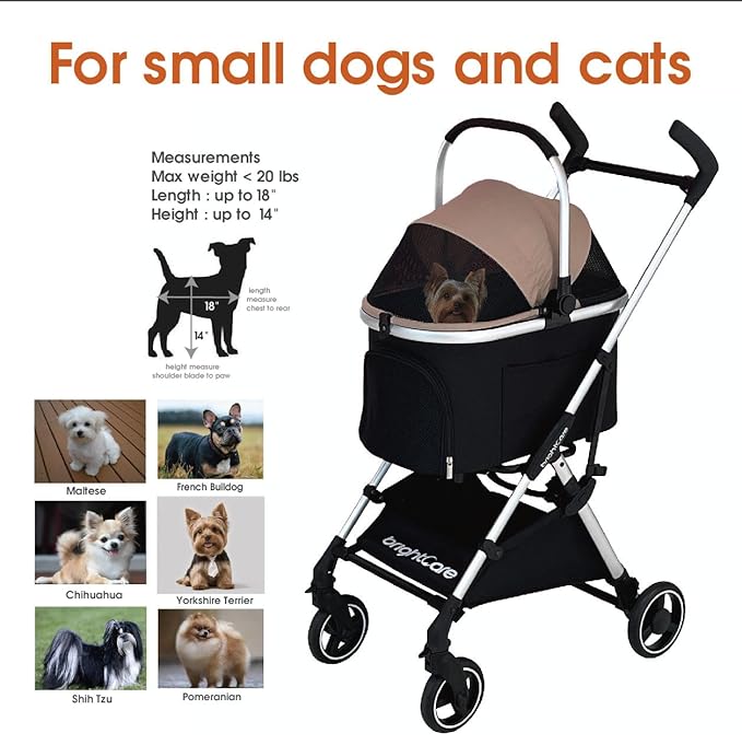 Small Pet Stroller for Dogs & Cats Under 20 lb with Detachable Carrier, Converts to Car Seat, Ultra-Lightweight only 11lb, One Hand Fold