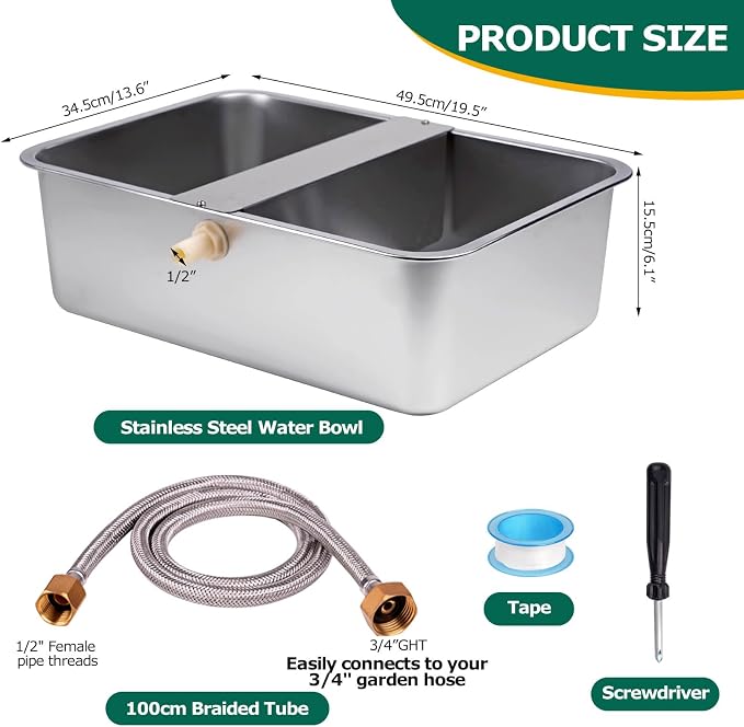 6 Gallon Automatic Dog Water Bowl Dispenser Outdoor Dog Waterer | Stainless Steel Outside Extra Large Self Filling Auto Water Bowl for Dogs Cats Pets Livestock Chicken