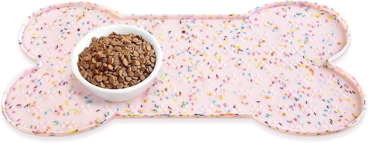Dog Food Mat Anti-Slip Silicone Dog Bowl Mat Thicker Pet Placemat Waterproof Cat Feeder Pad with Raised Edge Puppy Kitten Feeding Mats Suitable Small Medium-Sized Dogs Cats Eating Tray
