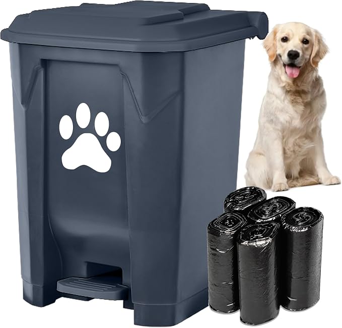 Outdoor Trash Can Dog Poop Bin Dog Waste Trash Can Pet Outside Garbage Can | Dog Poop Trash Can With Lid Outdoors Pet Waste Station Dog Disposal Container Garden Yard Home Bin Bucket & Waste Bags, Grey