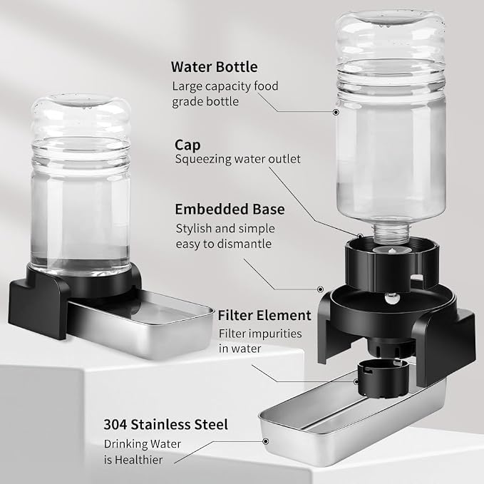Marchul 1.5 Gallon Cat Water Dispenser, Automatic Gravity Dog Water Feeder, Stainless Steel Large Capacity Cat Waterer for Cats and Small Dogs (3 Filters)