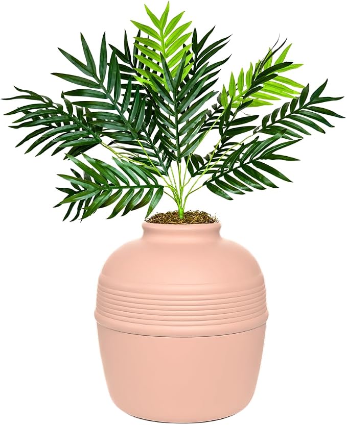 Good Pet Stuff Original Hidden Litter Box Planter, Decorative Cat Litter Enclosure with Carbon Filter, Artificial Palm Plant, Upgraded Design, Easy Clean Litter Tray, Essentials Kit, Pink Coral