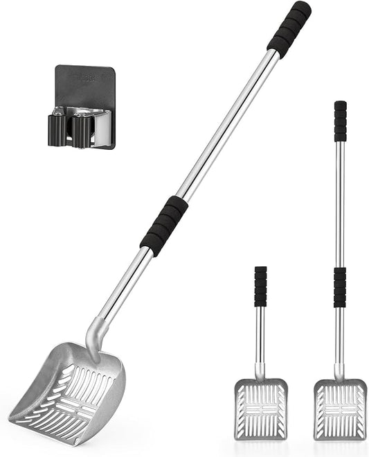 Yangbaga Metal Cat Litter Scoop: Detachable Long Handle Litter Scooper | Heavy Duty Stainless Steel Pooper Scooper w/Deep Shovel-Non Stick Sifter w/Foam Padded Grip-No Bending w/Storage Hook