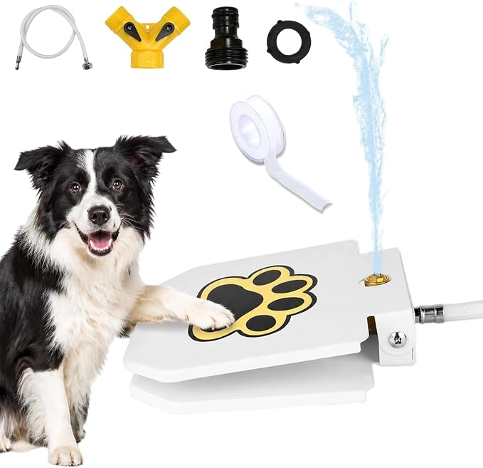 Dog Water Fountain, Outdoor Step on Paw Activated Dog Sprinkler, Interactive Water Toy, for Large Dogs, with Upgrade Leakproof Copper Valve and Heavy Duty Hose Splitter (1PC)